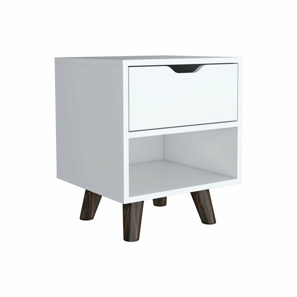 Crail Nightstand with 1 Open Storage Shelf. 1 Drawer and Wooden Legs- White, Tuhome, Mfr#: MLB9051